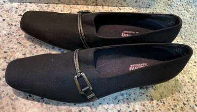 MUNRO AMERICAN WOMENS LOW HEELS PUMPS SIZE 12 SS CINDI BLACK STRETCH FABRIC