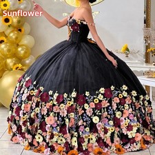 Fashion Black Quinceanera Dresses Ball Gown Strapless Applique Sweet 15 16 Dress