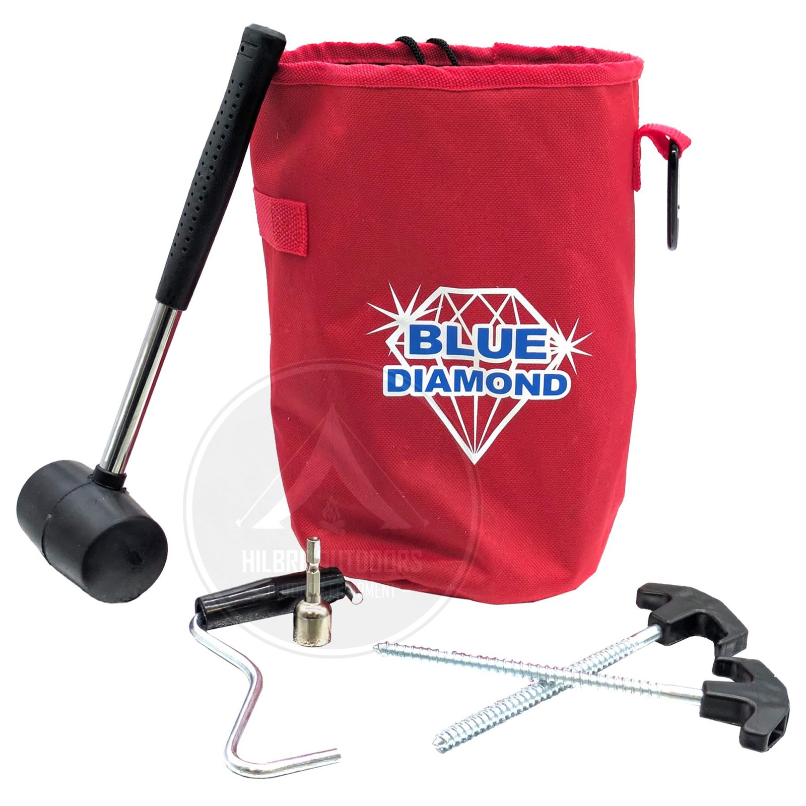 OUTDOOR REVOLUTION SCREW PEGS MALLET AND PULLER KIT CAMPING AWNING SET RED