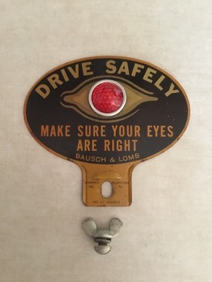 JEWELED LICENSE PLATE TOPPER RARE ORIGINAL EYEBALL BAUSCH LOMB DRIVE SAFELY USA