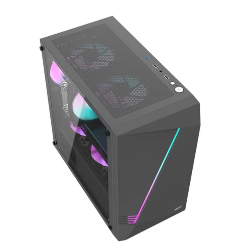 PC Gehäuse Computer Gaming Midi Tower Case ITX M-ATX mit RGB Lüfter Schwarz aigo