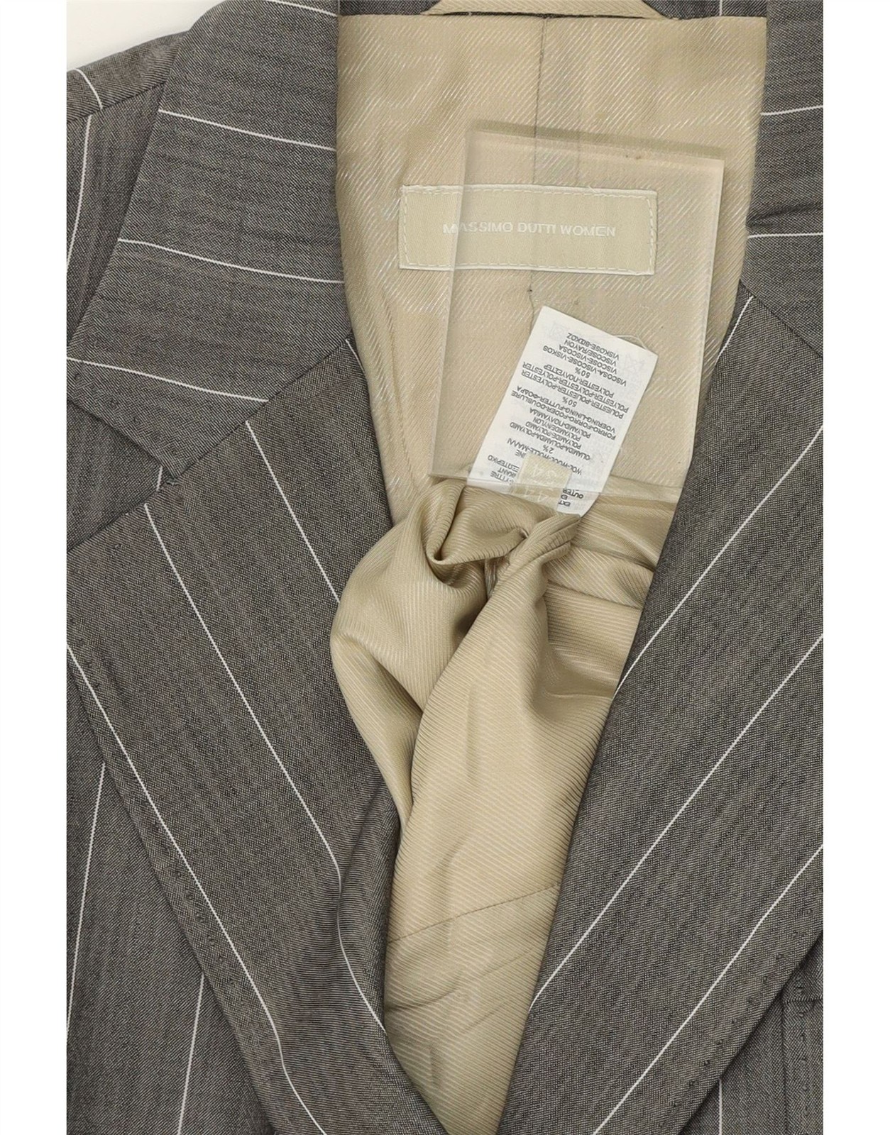 MASSIMO DUTTI Womens 2 Button Blazer Jacket EU 44 XL Grey Pinstripe Wool CF12 thumbnail 3