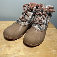 Sperry Top-Sider Saltwater Tan Wool Plaid Duck Boots Womens Size 6 STS87716