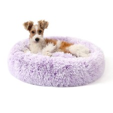 Calming Donut Dog Bed for Small to Medium Dogs  Cats - Plush Faux Fur Anti-A...