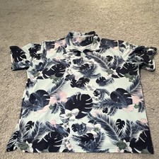 PUMA Men's XL Tropical Floral Golf Polo Shirt Blue Pink Green Polyester