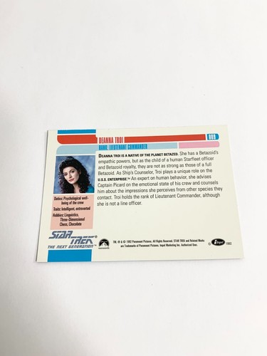 Counselor Deanna Troi 1992 Impel Star Trek The Next Generation Card # 9 - Picture 2 of 2