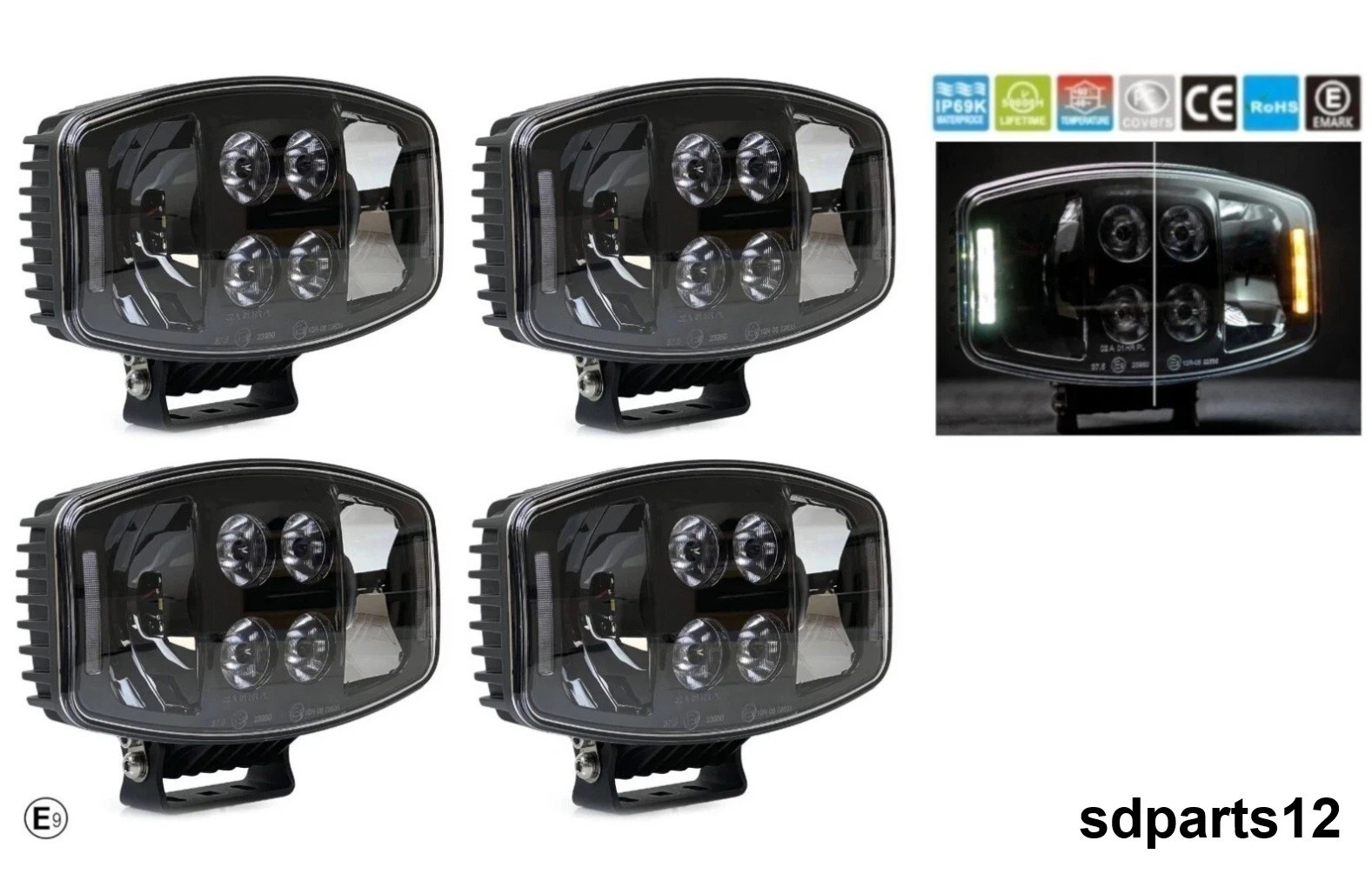 4 Phares LED Longue Portée 12V 24V 90W Projecteur Gabarit Orange Blanc pour MAN TGX TGL