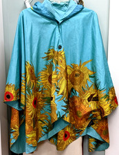 Van Gogh Sunflowers Reversiable Rain Cape Lightweight Hooded Wrap by RainCaper