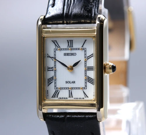 Vintage [Near MINT] SEIKO SOLAR Tank V115-0BD0 Gold Tank Roman Woman's Watch