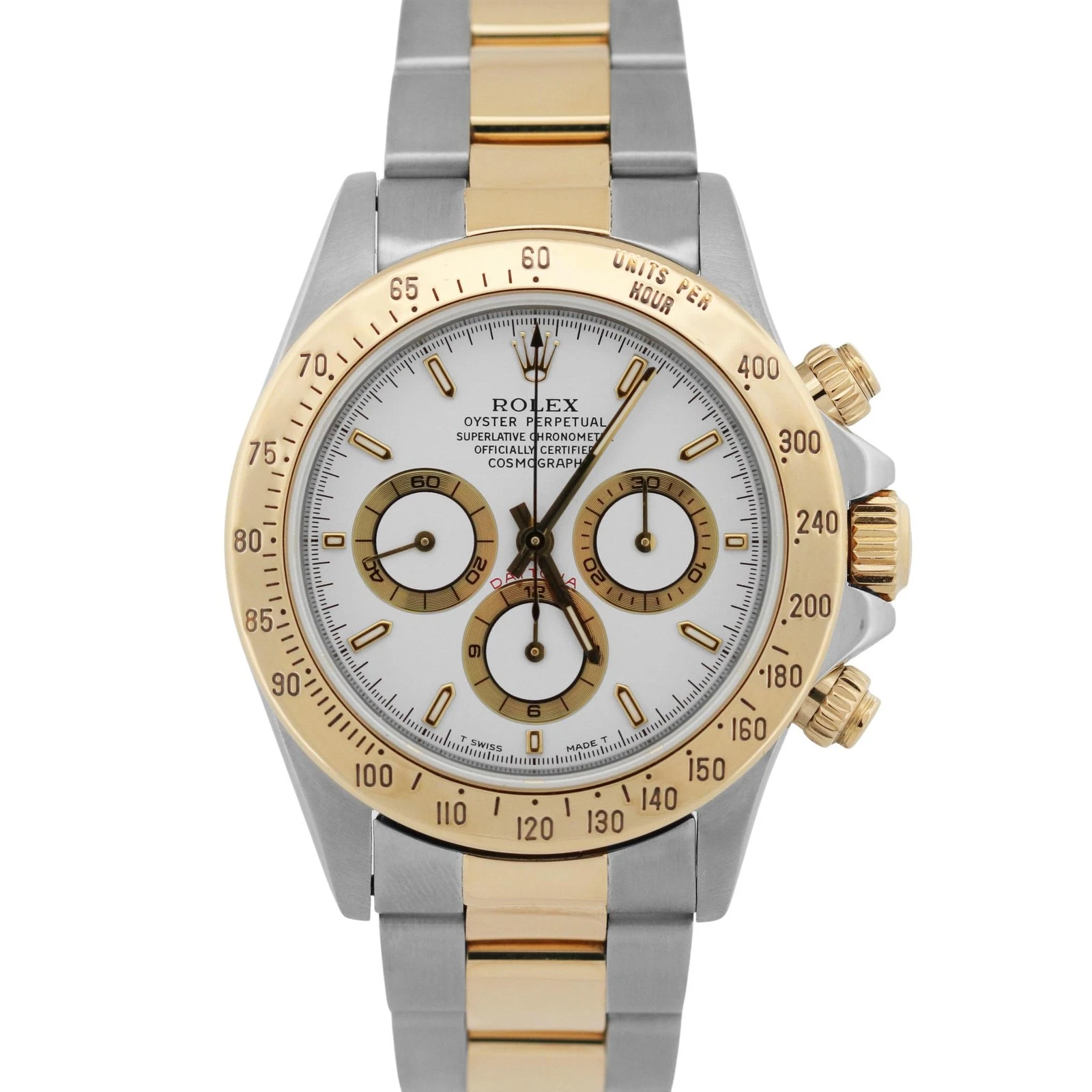 Rolex Daytona Cosmograph 40mm WHITE Two-Tone 18K Yellow Gold Steel Watch 16523