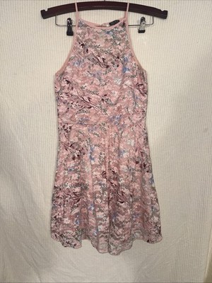 Lily Rose Pink Floral Lace Dress Size M Coquette Cottagecore Romantic Flare
