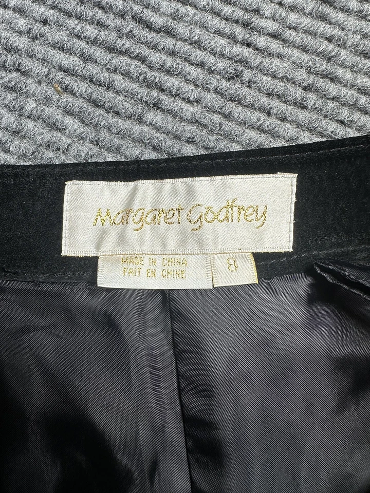 Pantalones Margaret Godfrey Mujer 8 Cuero Negro Gamuza Pierna Recta Forrados Clásicos Foto 4 de 4