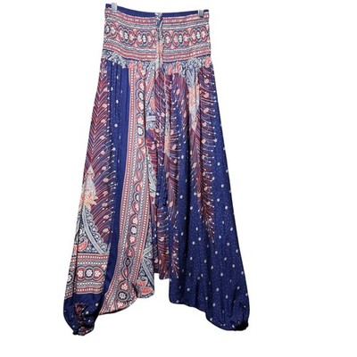 Bohemian Harem Pants Navy Red White Elastic Cuff Waist Festival Rayon Paisley