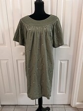 Old Navy Women's Olive Green Floral Flutter Sleeve Embroidered Swing Dress Sz XL