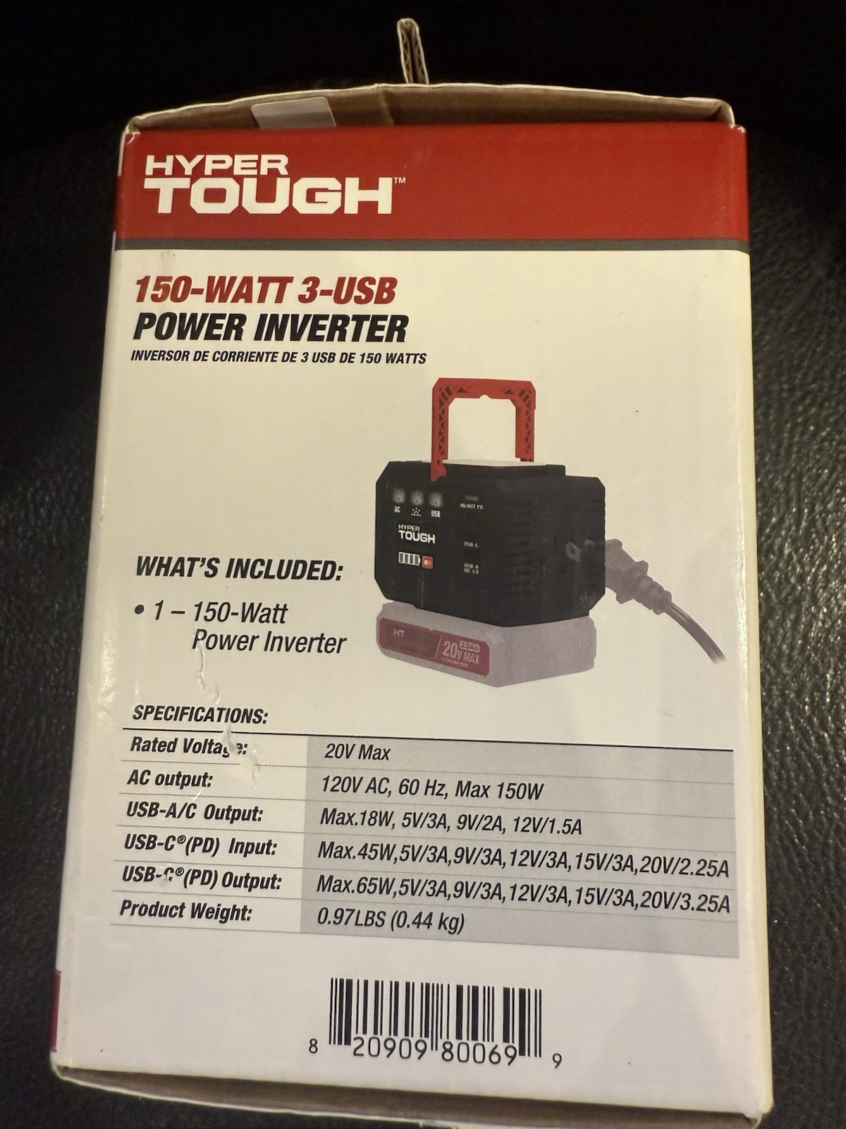 Hyper Tough 150-Watt Power Inverter 3 USB A & C Ports Work Light (Tool Only)