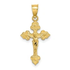 14k Yellow Gold Crucifix  Fancy Tips Charm Pendant