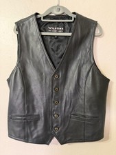 Wilsons Leather Vest Mens Large Black Moto Button Mid Layer Vintage