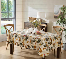 Farm Fresh Rooster Rectangle Vinyl Flannel Backed Tablecloth, 52 x 70 Inch, Indo