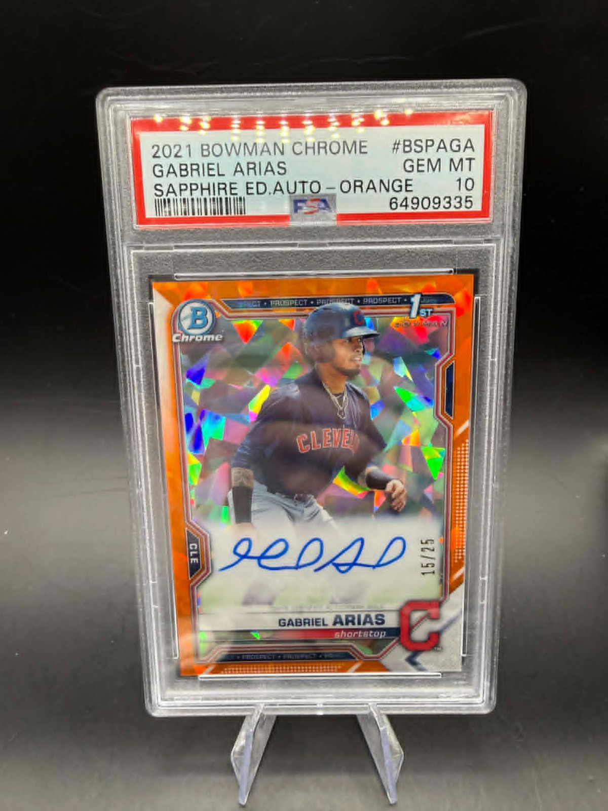 2021 Bowman Chrome Sapphire GABRIEL ARIAS 1st RC ROOKIE AUTO Orange #/25 PSA 10