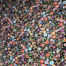 Floral Print Fabric Black Background Multicolor Flowers  Plants Theme