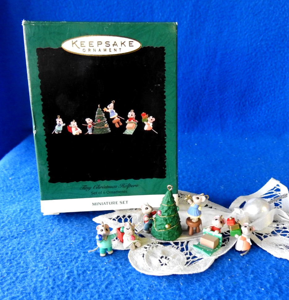 Hallmark Miniature Ornament 1996 Tiny Christmas Helpers  6 piece Mice Mouse