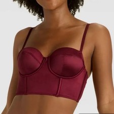 Auden Intimates Womens Medium Red Satin Longline Bustier Corset Bra Underwire