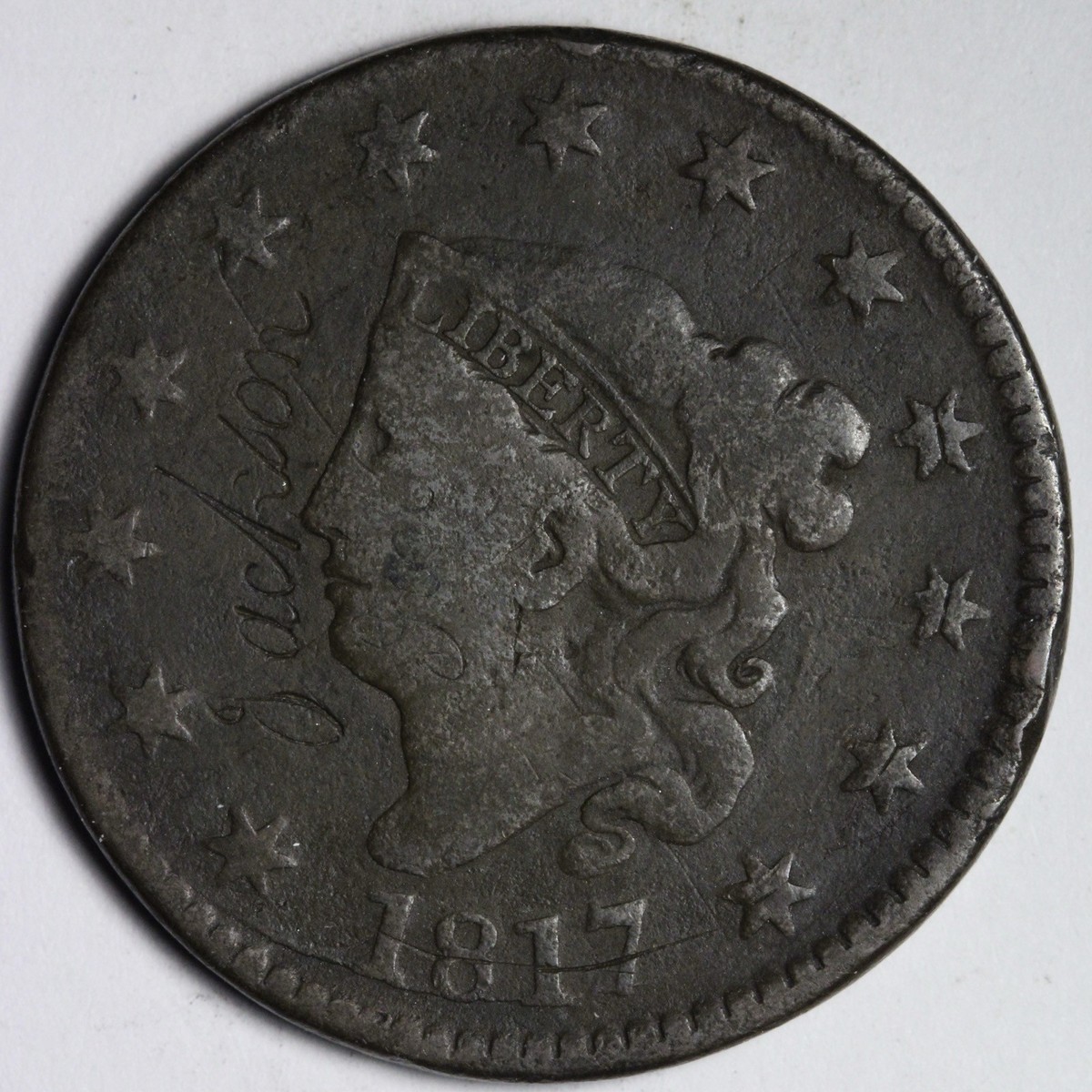 1817 13 STARS Coronet Head Large Cent NEAT Engraved 1817 13 STARS Coronet Head Large Cent NEAT Engraved