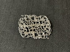 Vintage Ornate 925 Sterling Silver Filigree Brooch Marked Sterling ~ Old C Clasp