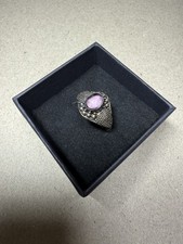 Very Vintage Beaded Oval Amethyst Cabochon Sterling Silver Ring Sz 8.25