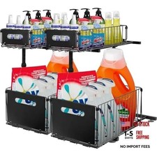 2 Pack Under Sink Organizer 2 Tier Pull Out Cabinet Storage Shelf Kitchen Bath