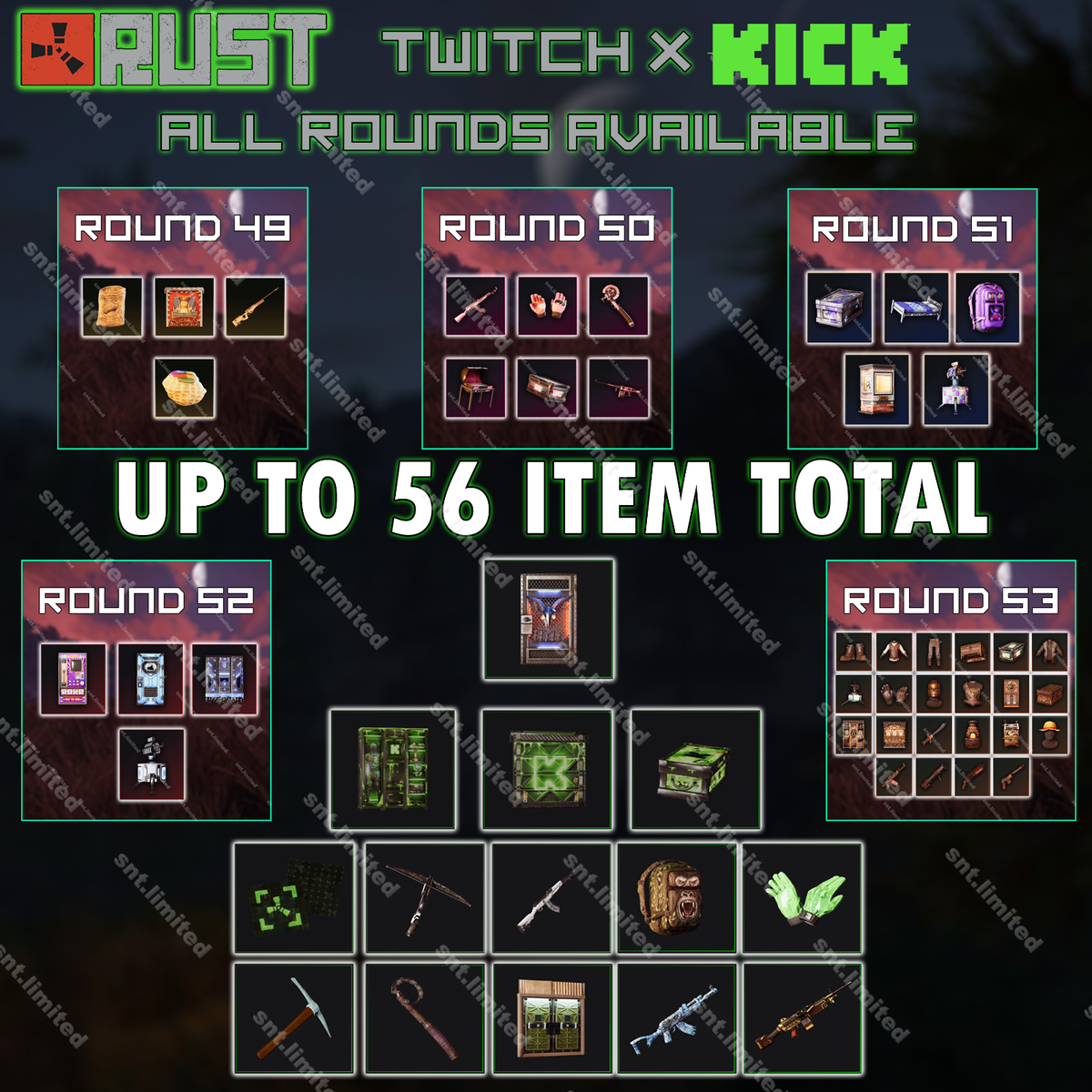 RUST - Kick & Twitch Drops | ALL Available | Up to 56 Item Total