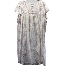 Miss Elaine Women's Nightgown Size Large Pink White Floral Cap Sleeves Pullover