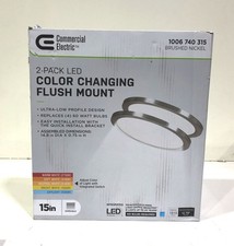 Commercial Electric 15 in. Brushed Nickel LED Flush Mount 5CCT 2-Pack New
