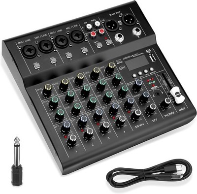 6-Channel Audio Mixer for Beginners with Bluetooth USB/MP3 Sound Card