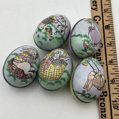 Vintage Lynn Gates Bredeson Tin Litho Easter Egg Lot Of 5 Switzerland #2