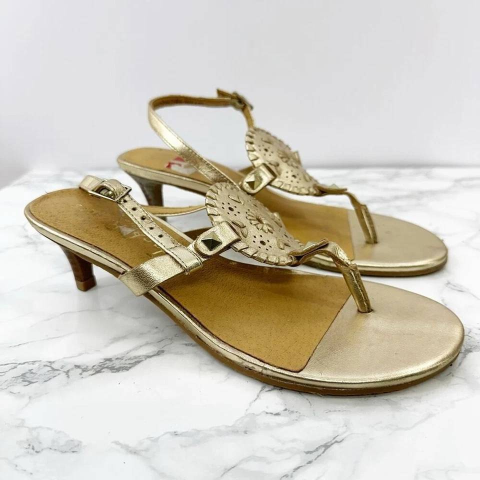 Sandalias de tacón Jack Rogers Georgica Gold Kitten talla 6,5 Foto 3 de 4