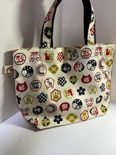 Handmade mini tote bag with cat design and Japanese pattern