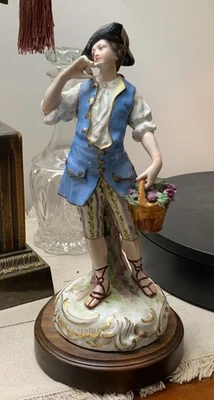 Vintage Dresden/Meissen Porcelain Handpainted Tricorn Hat Boy w/ Baskets Lamp - Image 1 of 4