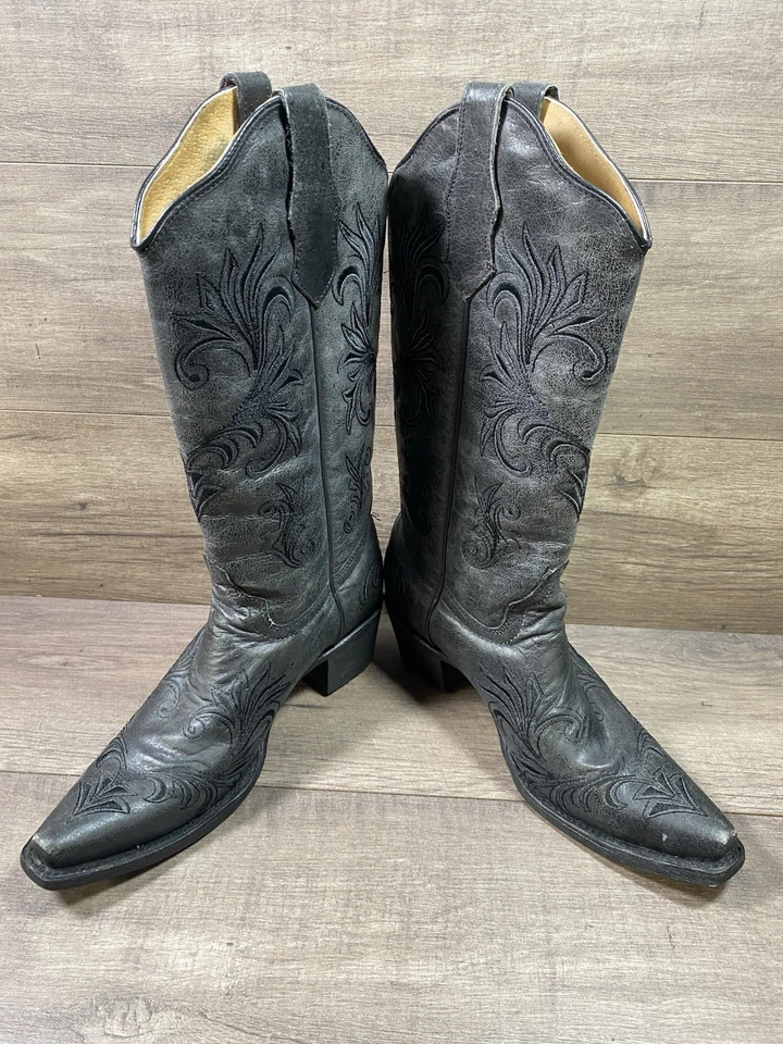 Circle G Western Cowgirl Boots Gray Leather Southwestern Womens Size 7.5 - Image 4 of 4
