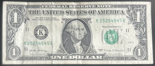 (DOUBLE REPEATER/ALTERNATOR!) $1 Repeating Fancy Serial Number K25254545E *2017* - Picture 2 of 3