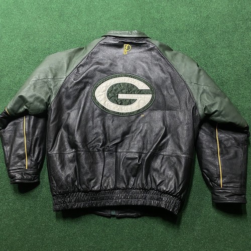 Vintage Green Bay Packers Jacket Mens Size Large Black Leather NFL Football Coat - Picture 3 of 9