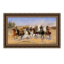 Framed Canvas Giclee Print A Dash for The Timber by Frederic Remington 24"x40"