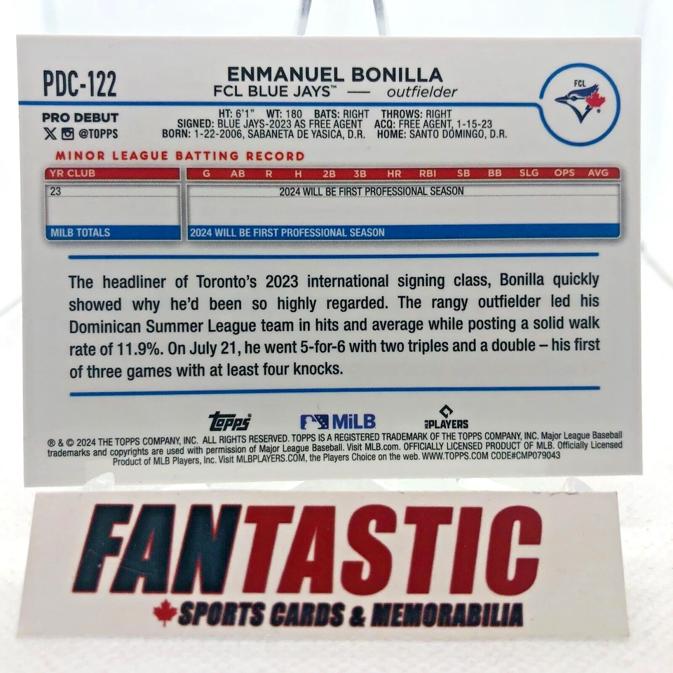 PDC-122 Enmanuel Bonilla FCL Blue Jays XFRACTOR Chrome 2024 Topps Pro Debut - Image 2 of 2