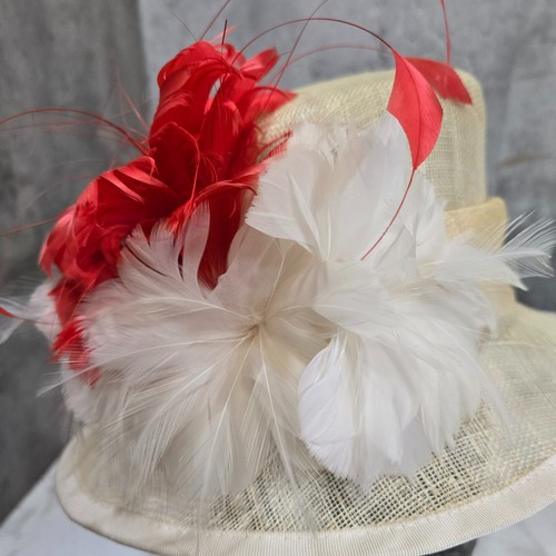 Cappello da sposa classico da mulino occasione panna piume paglia - con scatola - Foto 10 di 16