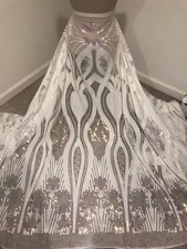 White Iridescent stretch sequins Lace fabric 50 Width 1 Yard
