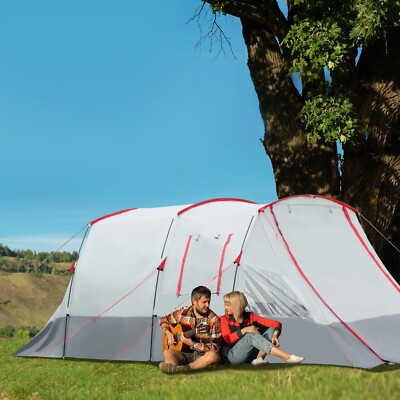 Outsunny 6-8 Person Tunnel Tent, Two-room Camping Tent with