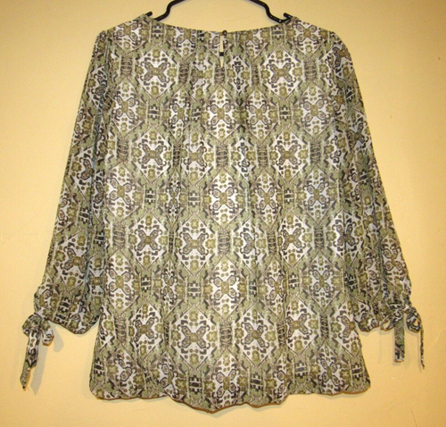 SARA MICHELLE Green Print 3/4 Sleeve Blouson Top Size M - Picture 2 of 8