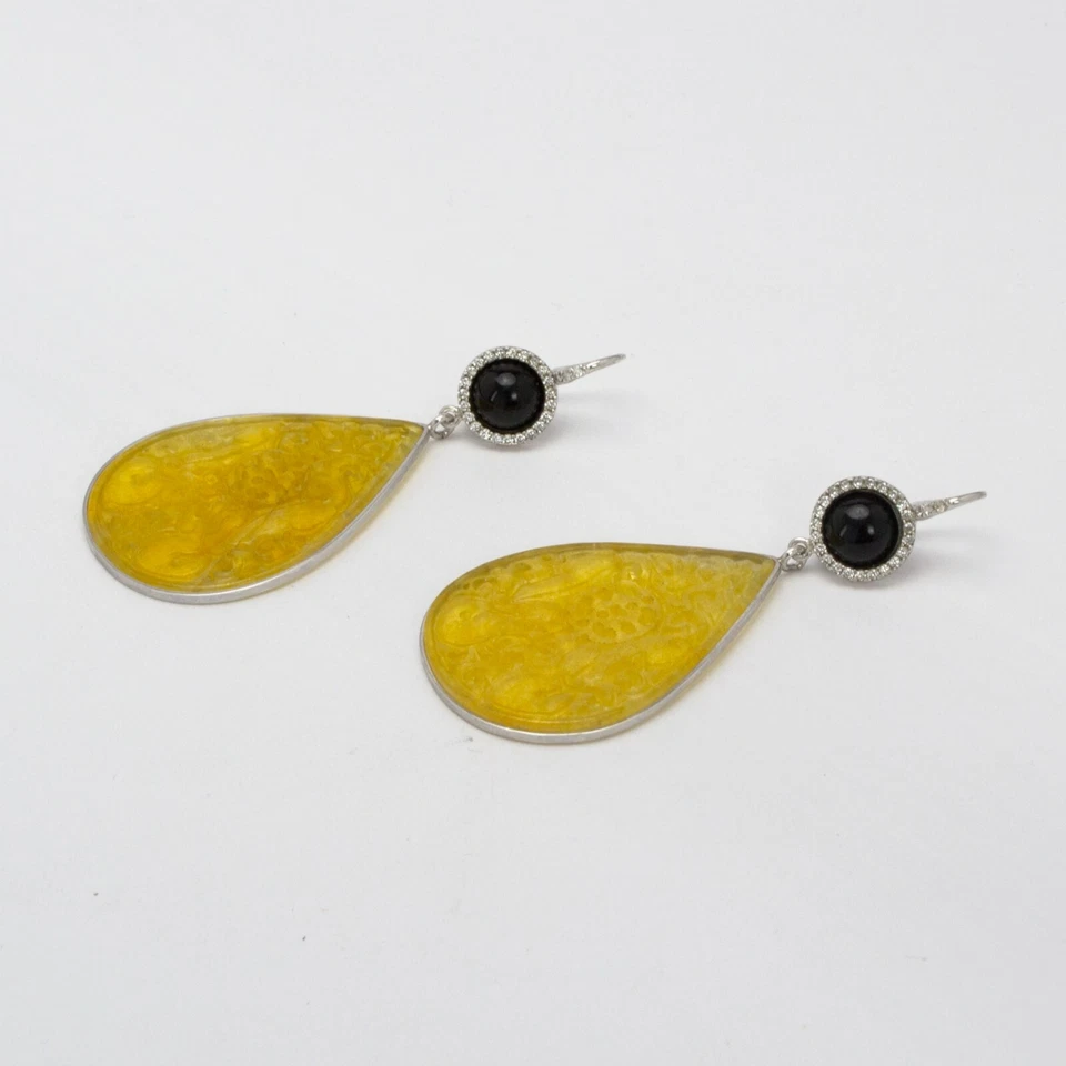 Pendientes de Plata 925 Con Pendante Jade Amarillo Ónix y Circonitas Aght 0399 - Imagen 2 de 3