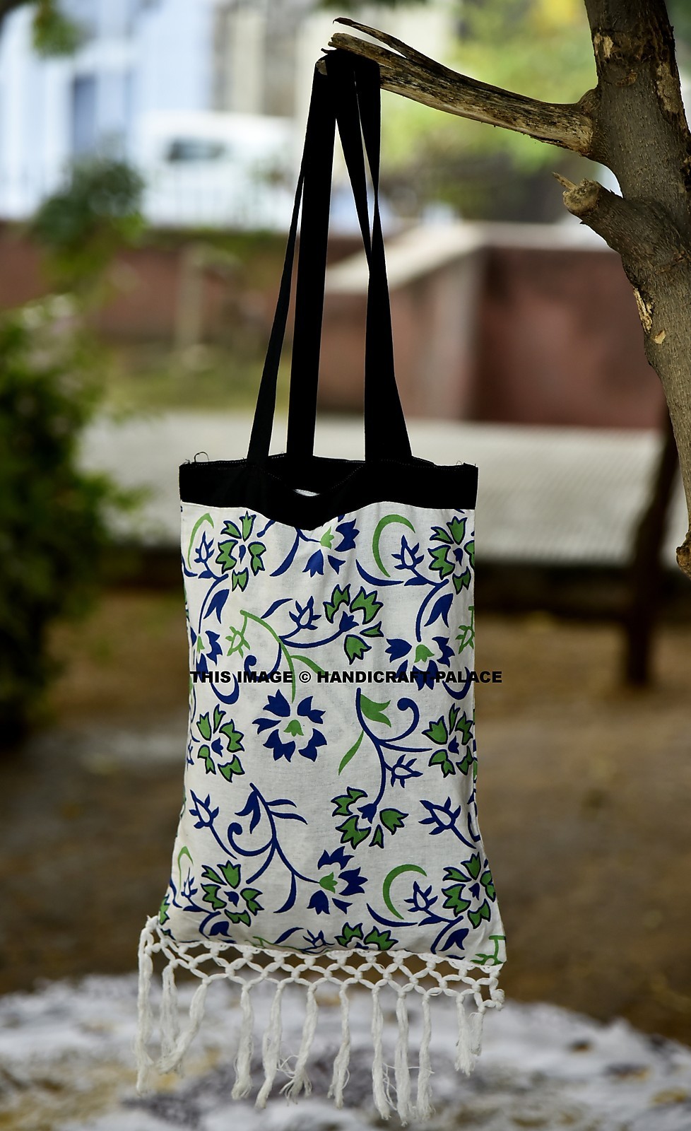 Indio Diseño de Flores Bolso Mano Algodón Toalla Étnico Diseñador Borla Encaje