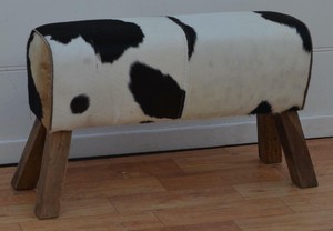 Cowhide Hair On Leather Bench Stool Pommel Horse Style Wood